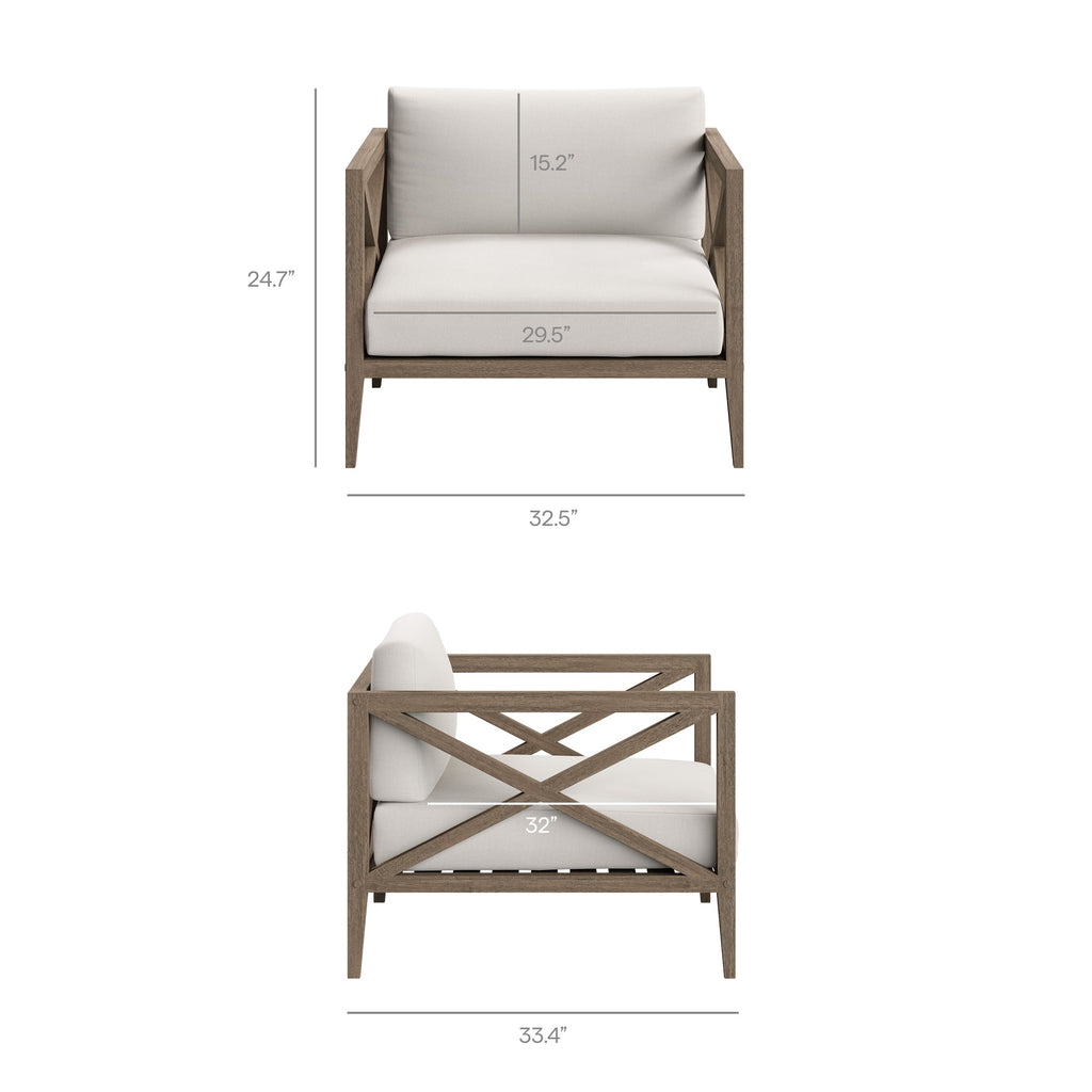 Northlake 3-Piece Outdoor Teak Wood Furniture Set with Armchair and Side Table