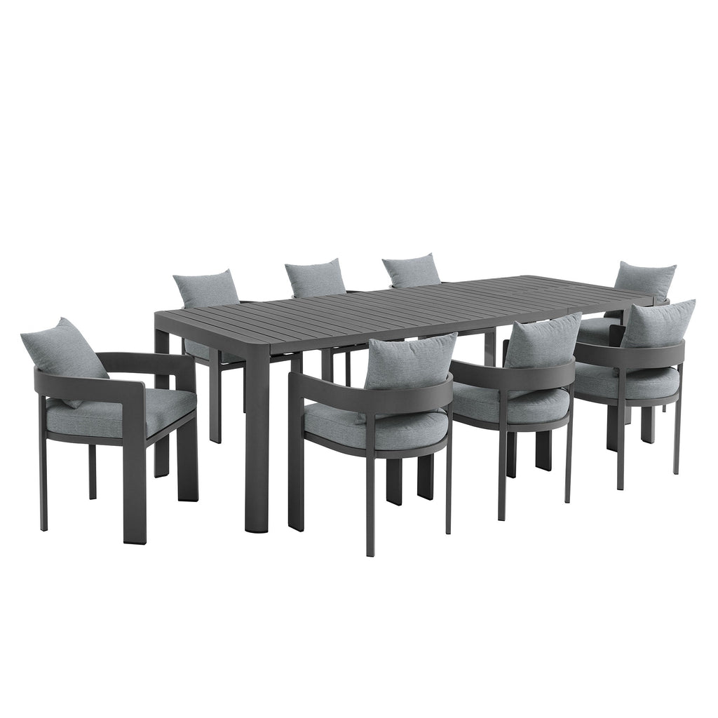 modern 9-Piece Outdoor Patio Aluminum Dining Set With Extendable Table