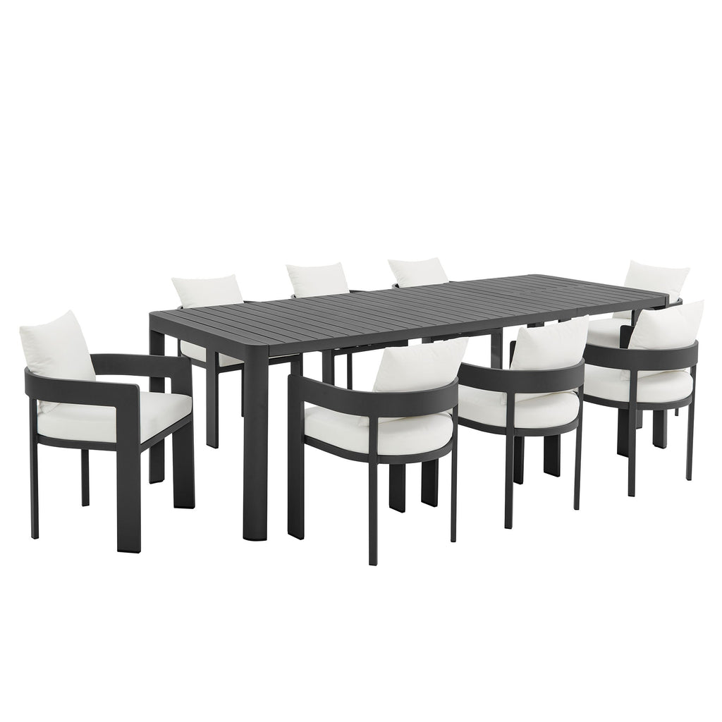 modern 9-Piece Outdoor Patio Aluminum Dining Set With Extendable Table
