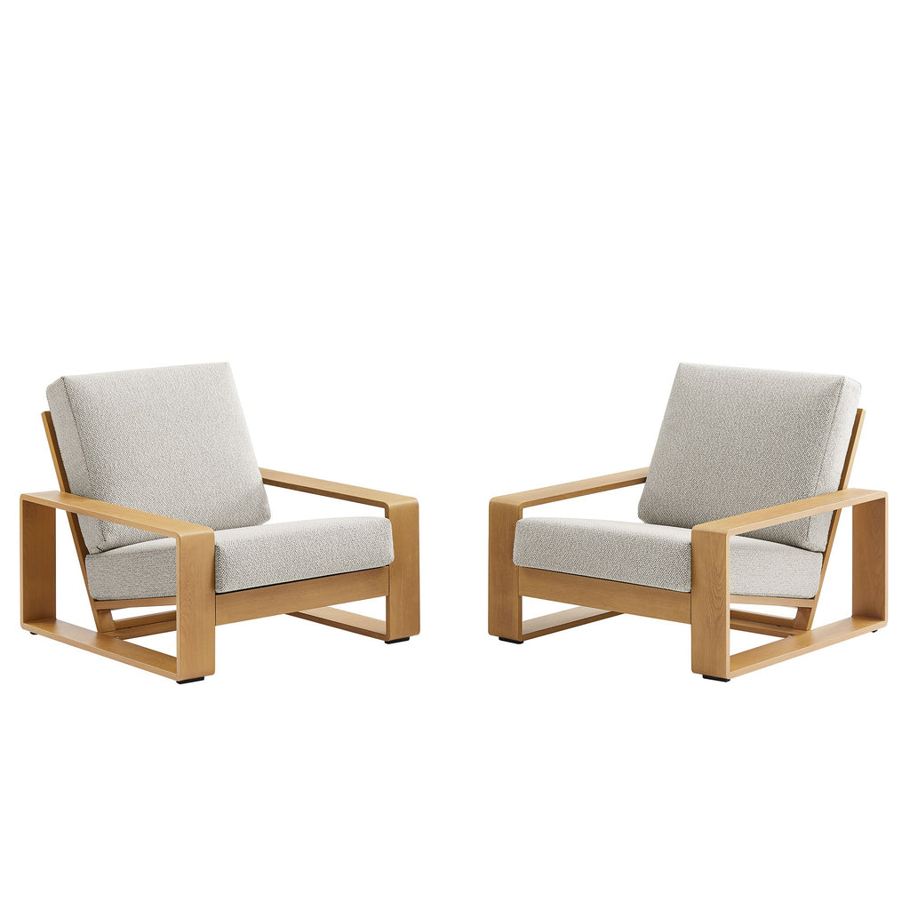 Lirienne Outdoor Patio Aluminum Faux Wood Armchairs Set of 2