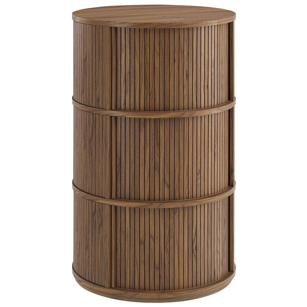 Clement Round Pedestal Stand Storage Table With Sliding Tambour Doors