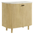 Caldera 33" Curved Solid Wood and Marble Accent Storage Cabinet