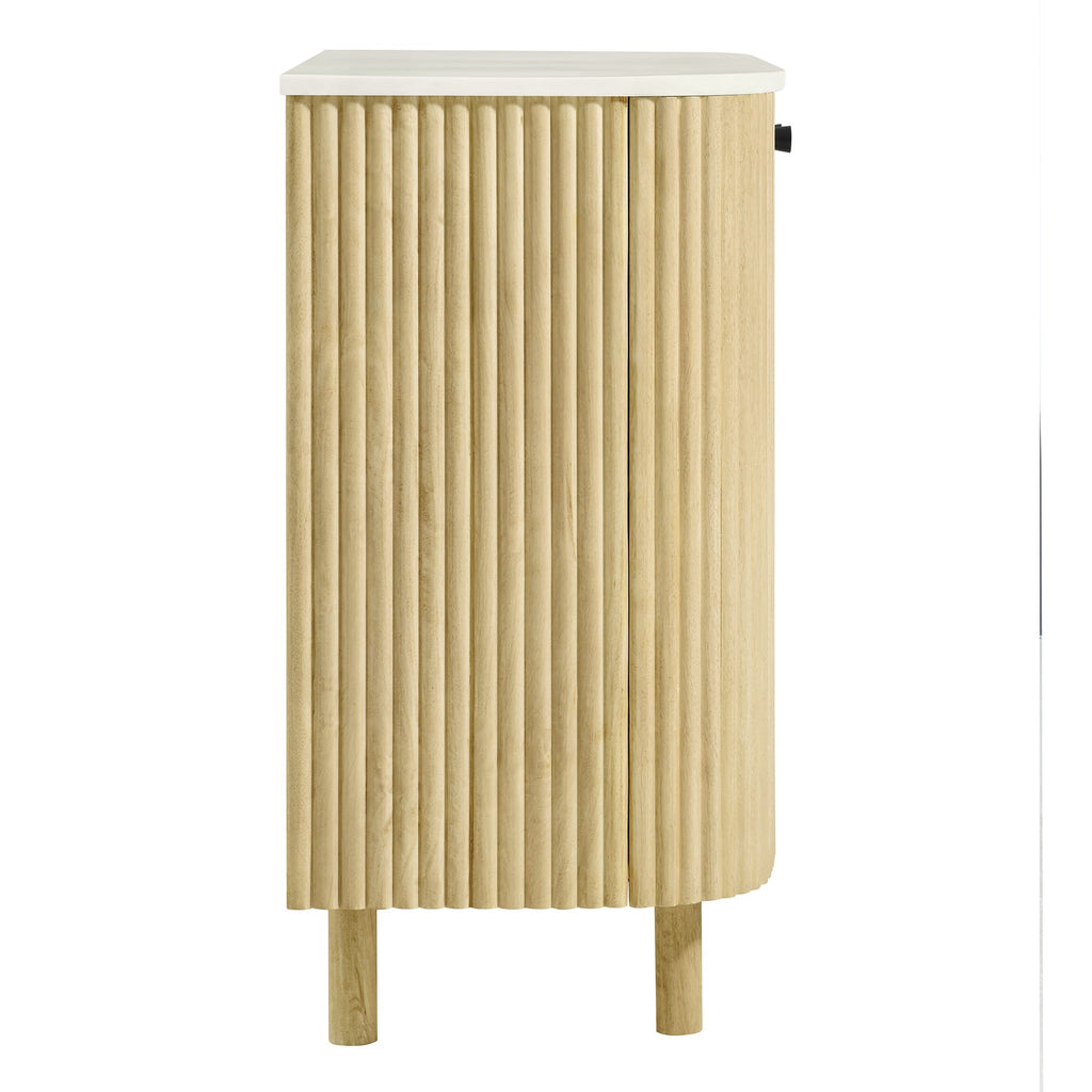 Caldera 33" Curved Solid Wood and Marble Accent Storage Cabinet