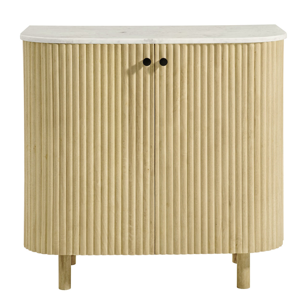 Caldera 33" Curved Solid Wood and Marble Accent Storage Cabinet
