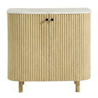 Caldera 33" Curved Solid Wood and Marble Accent Storage Cabinet