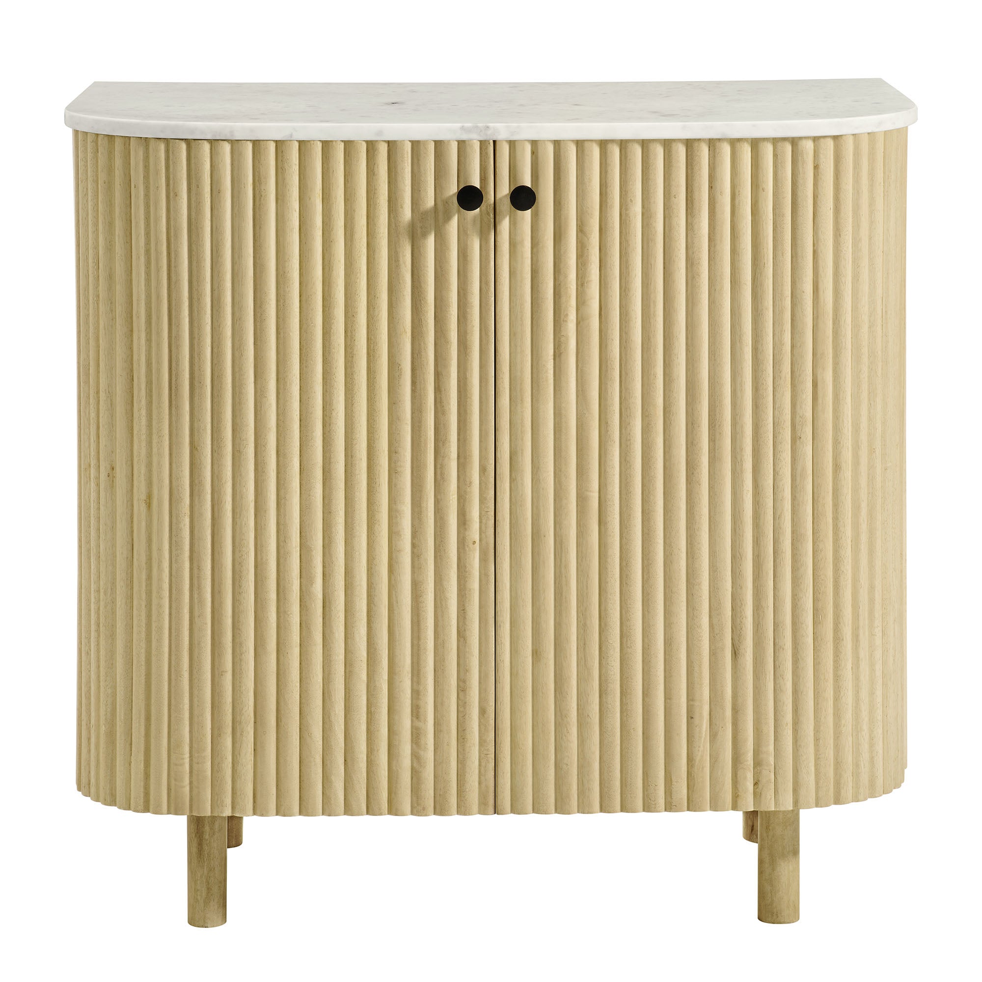 Caldera 33" Curved Solid Wood and Marble Accent Storage Cabinet