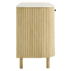 Caldera 60" Curved Solid Wood and Marble Sideboard Storage Cabinet