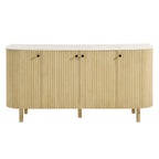 Caldera 60" Curved Solid Wood and Marble Sideboard Storage Cabinet