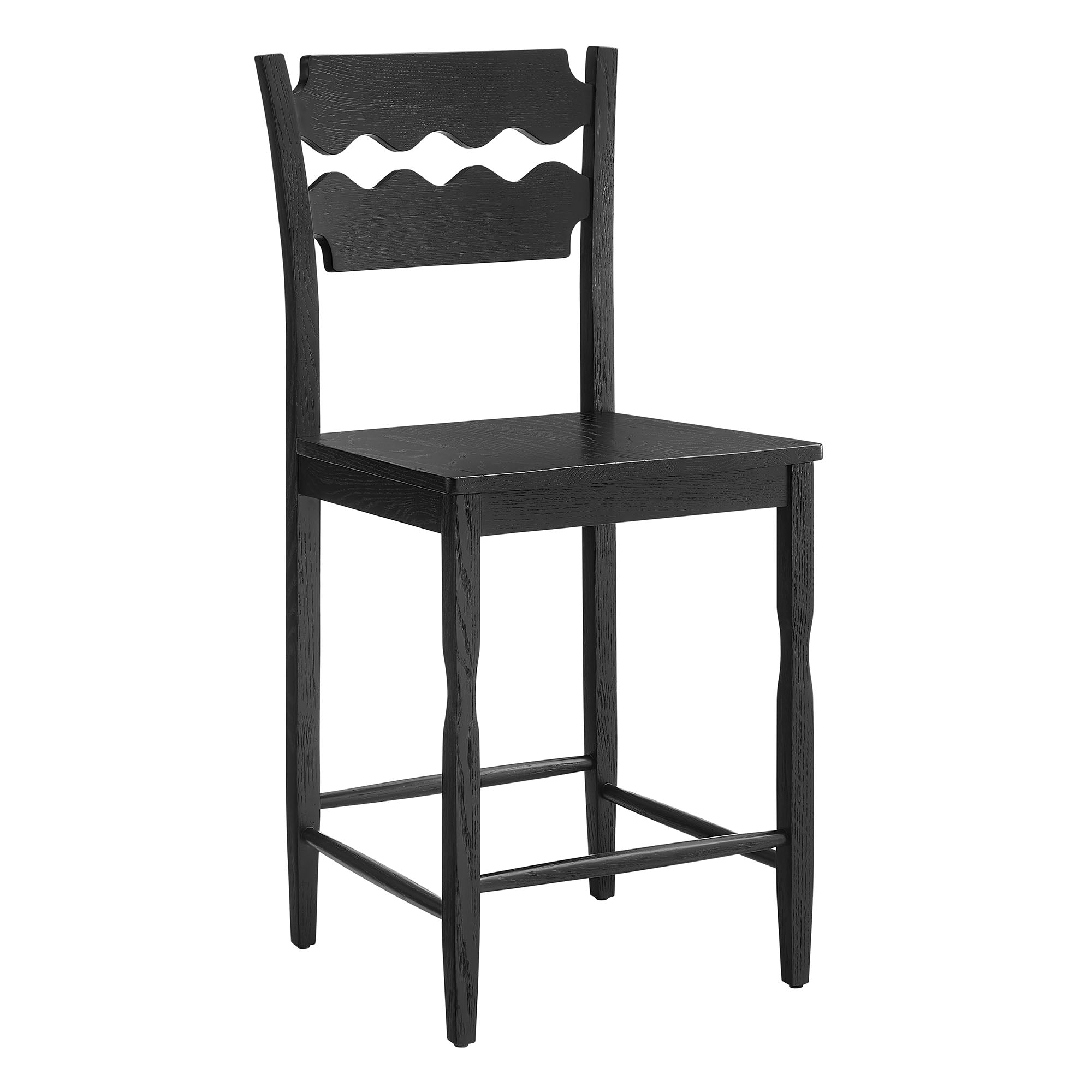 Jax Oak Wood Counter Stool With Wavy Razor Back - EEI-7505-BLK