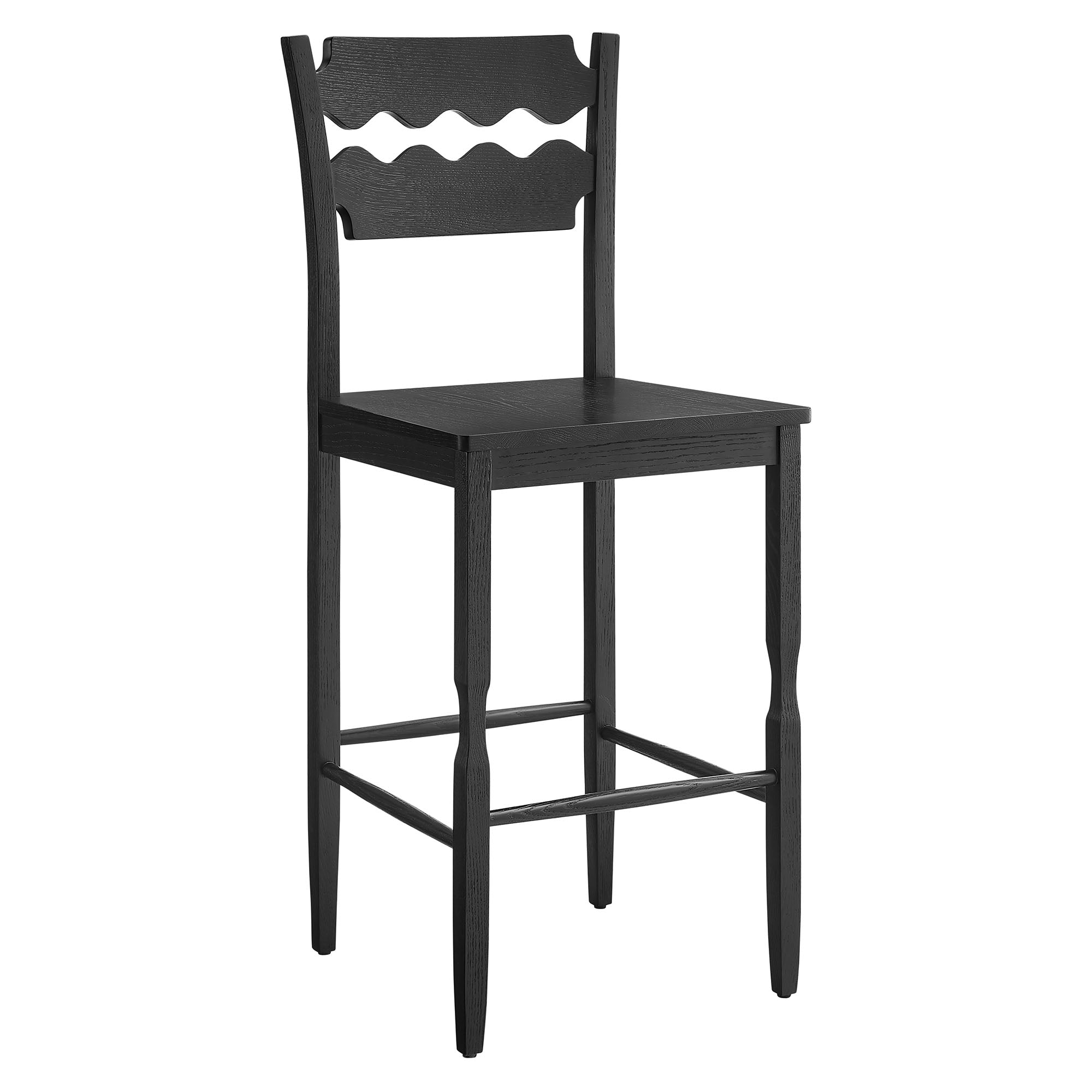 Jax Oak Wood Bar Stool With Wavy Razor Back - EEI-7506-BLK