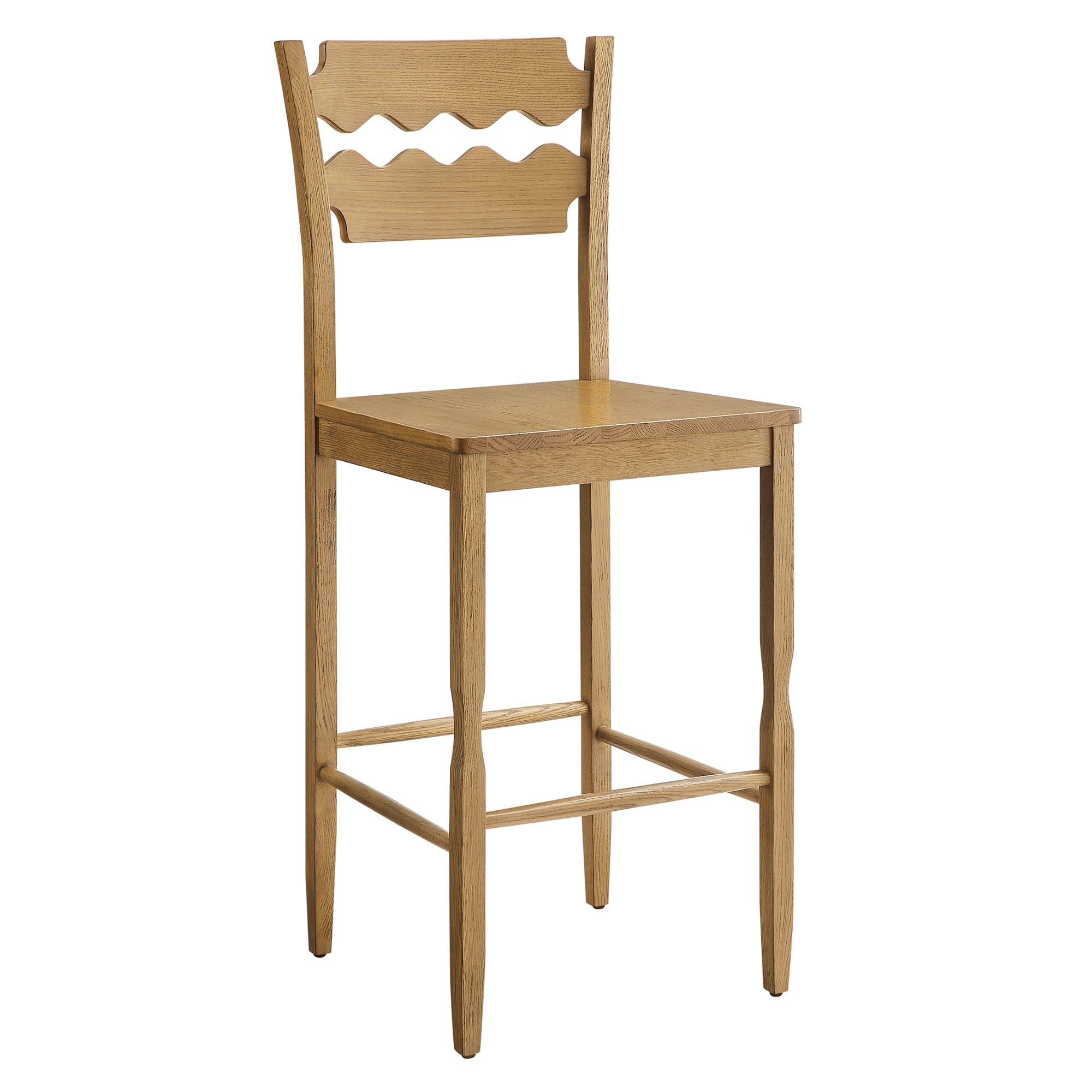 Jax Oak Wood Bar Stool With Wavy Razor Back - EEI-7506-WOA