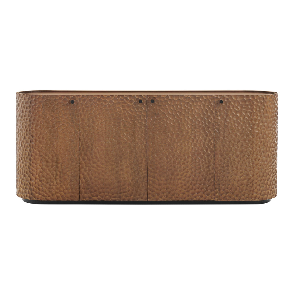 Aven 71.5 Inch Oval Chiseled Wood Sideboard Buffet Cabinet with Hammered Effect