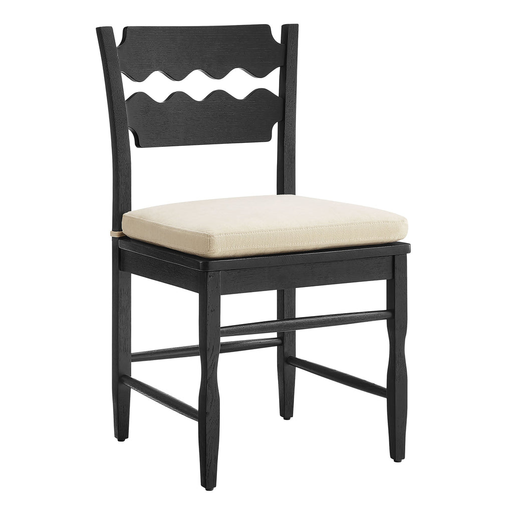 Jax Oak Wood Dining Chair With Wavy Razor Back and Cushion - EEI-7517-BLK-LIN