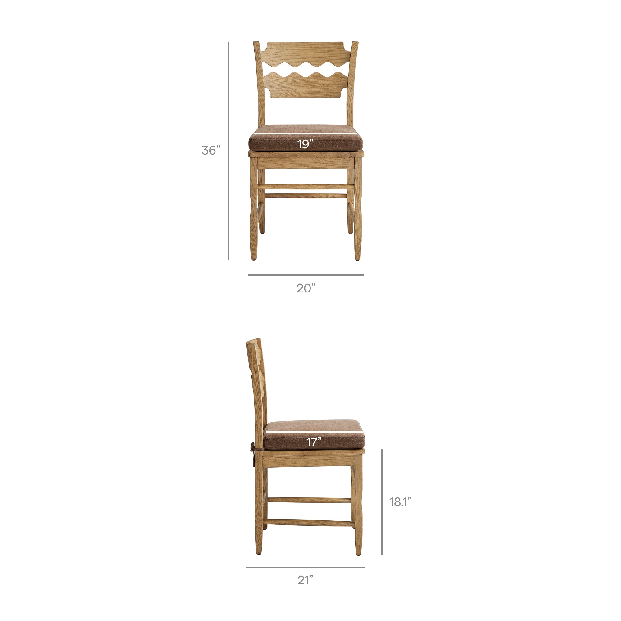Jax Oak Wood Dining Chair With Wavy Razor Back and Cushion