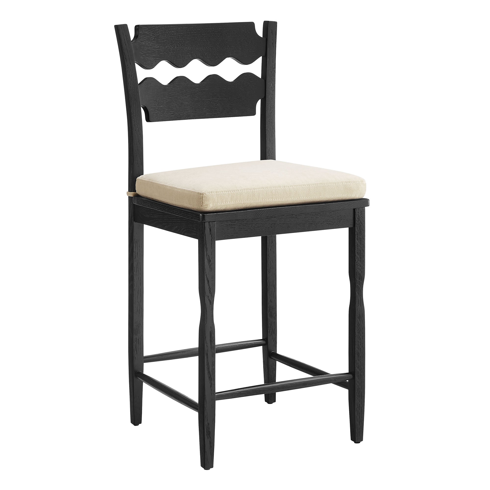 Jax Oak Wood Counter Stool With Wavy Razor Back and Cushion - EEI-7518-BLK-LIN