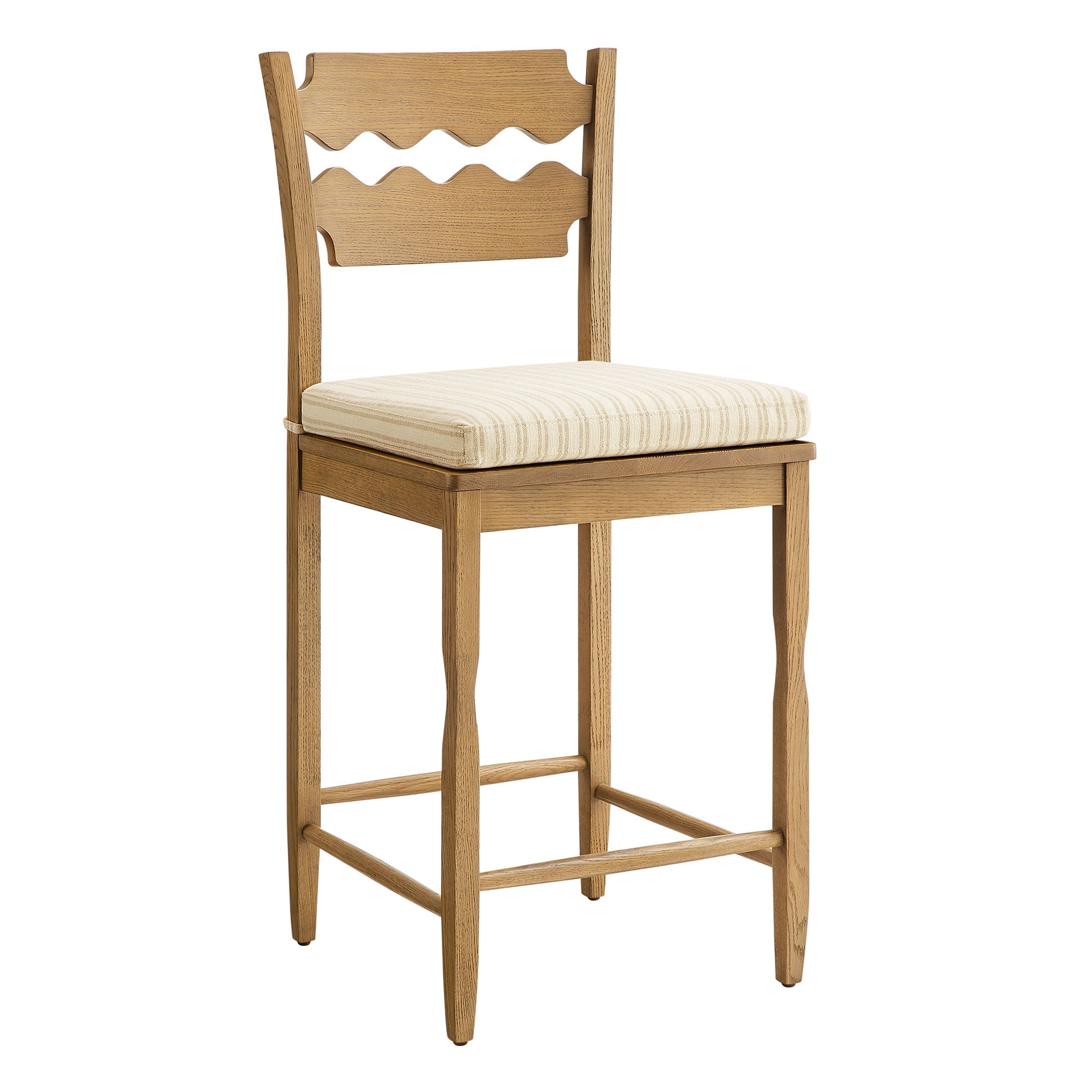Jax Oak Wood Counter Stool With Wavy Razor Back and Cushion - EEI-7518-WOA-OAS