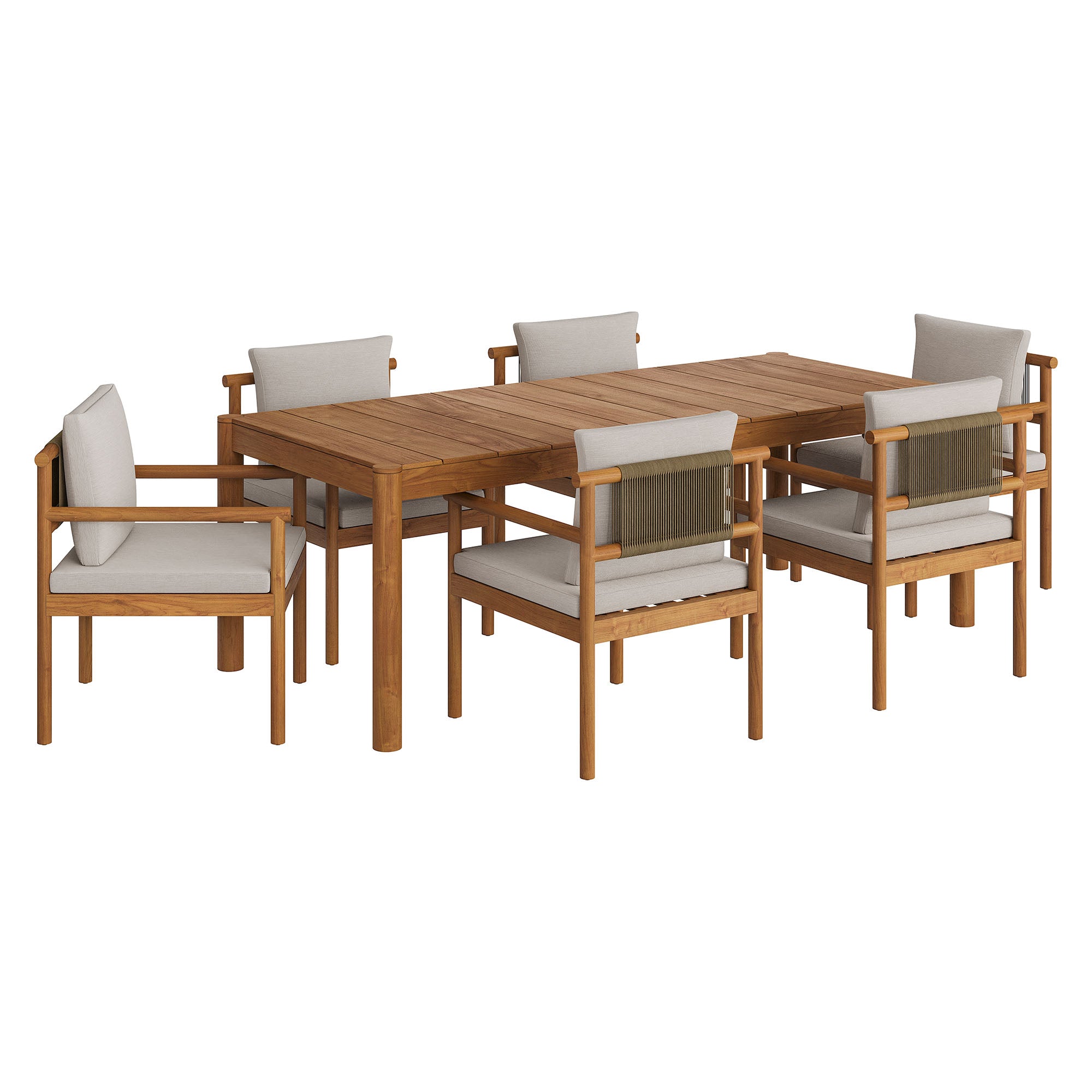 Eleni 7 Piece Outdoor Patio Teak Wood Dining Set - EEI-7563-NAT-SAI