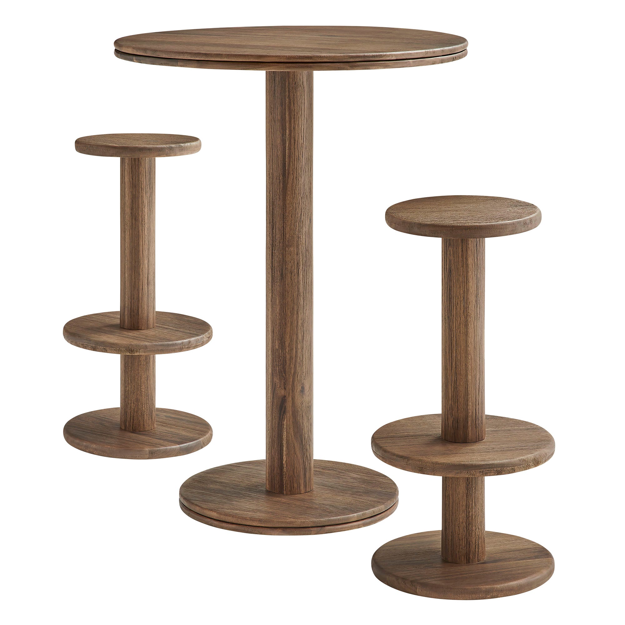 Neo 3-Piece Round Indoor - Outdoor Patio Wood Bar Table And Stool Set