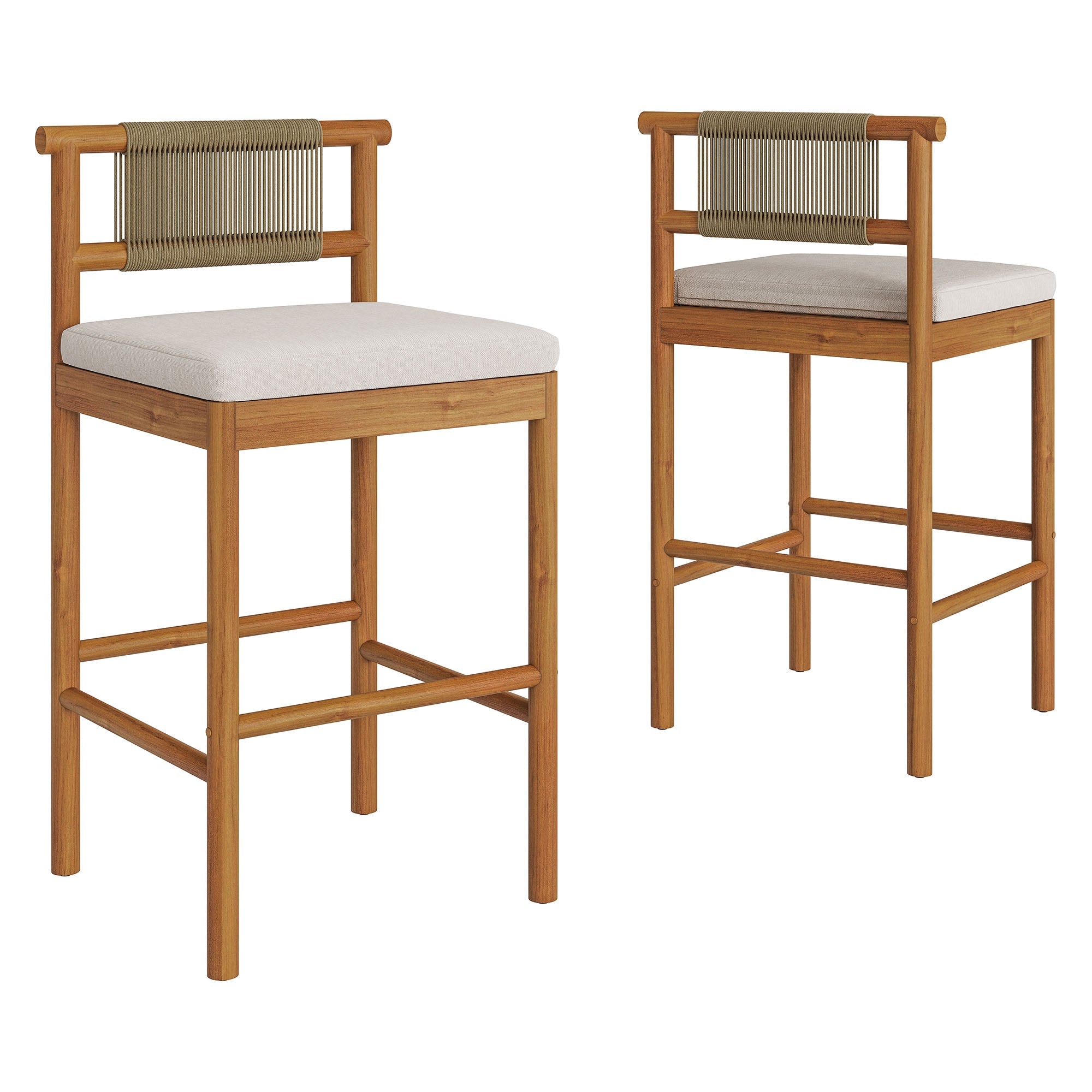 Eleni Outdoor Teak Wood Bar Stools Set of 2 - EEI-7626-NAT-SAI