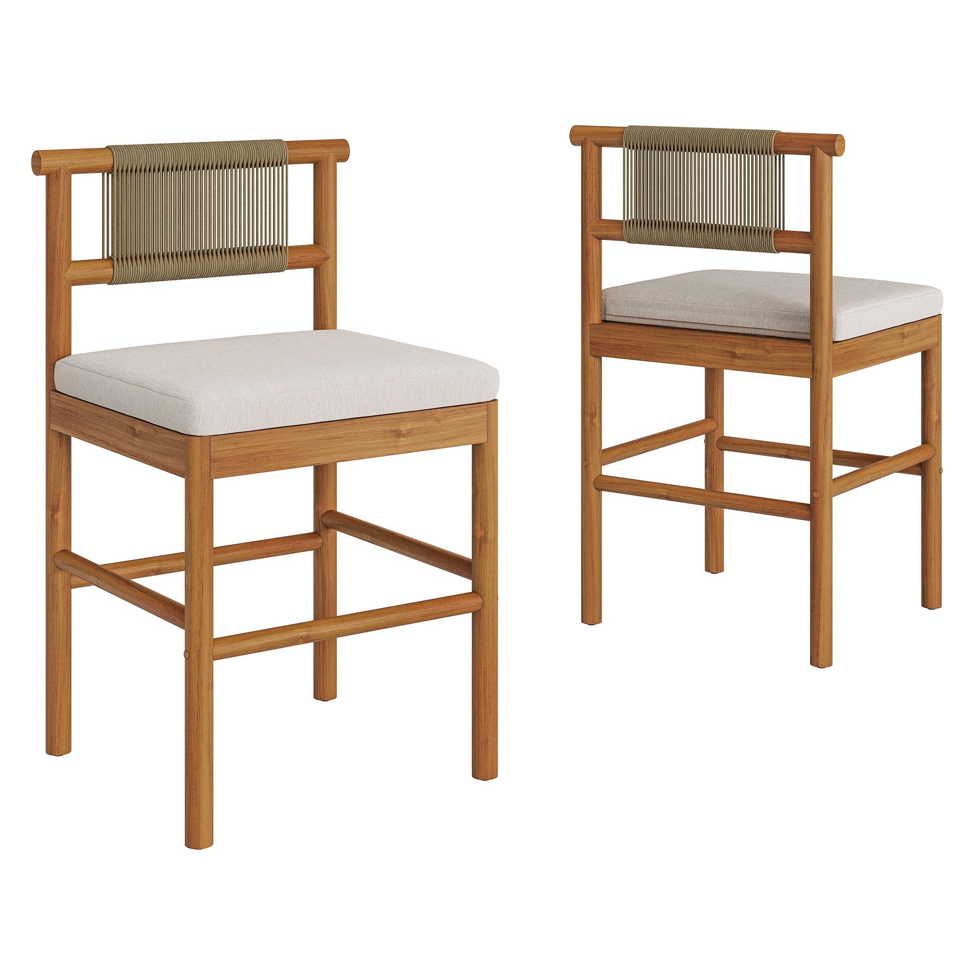 Eleni Outdoor Teak Wood Counter Stools Set of 2 - EEI-7627-NAT-SAI
