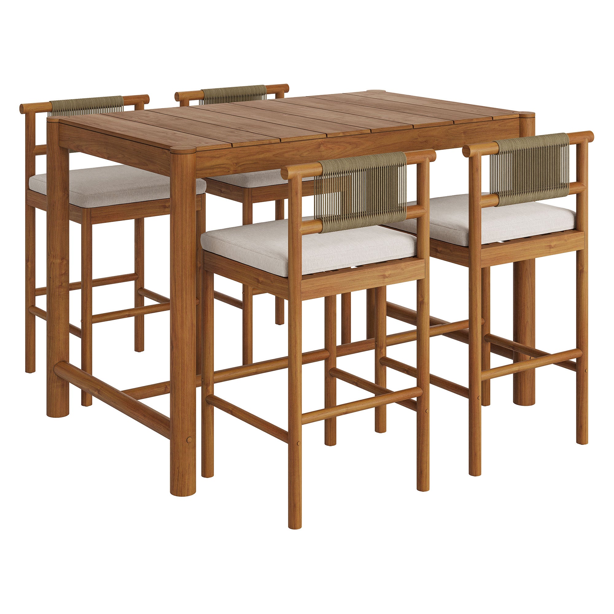 Eleni 5-Piece Outdoor Teak Wood Bar Set
