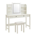 Emmeline Scalloped Makeup Vanity Desk With LED Mirror and Stool