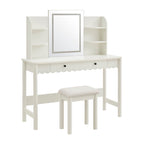 Emmeline Scalloped Makeup Vanity Desk With LED Mirror and Stool
