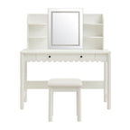 Emmeline Scalloped Makeup Vanity Desk With LED Mirror and Stool