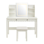 Emmeline Scalloped Makeup Vanity Desk With LED Mirror and Stool