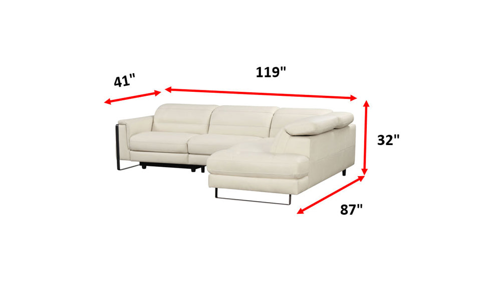 ESF Furniture - Eminence Sectional Sofa w/ Recliner in White - EMINENCE-SEC-WHITE