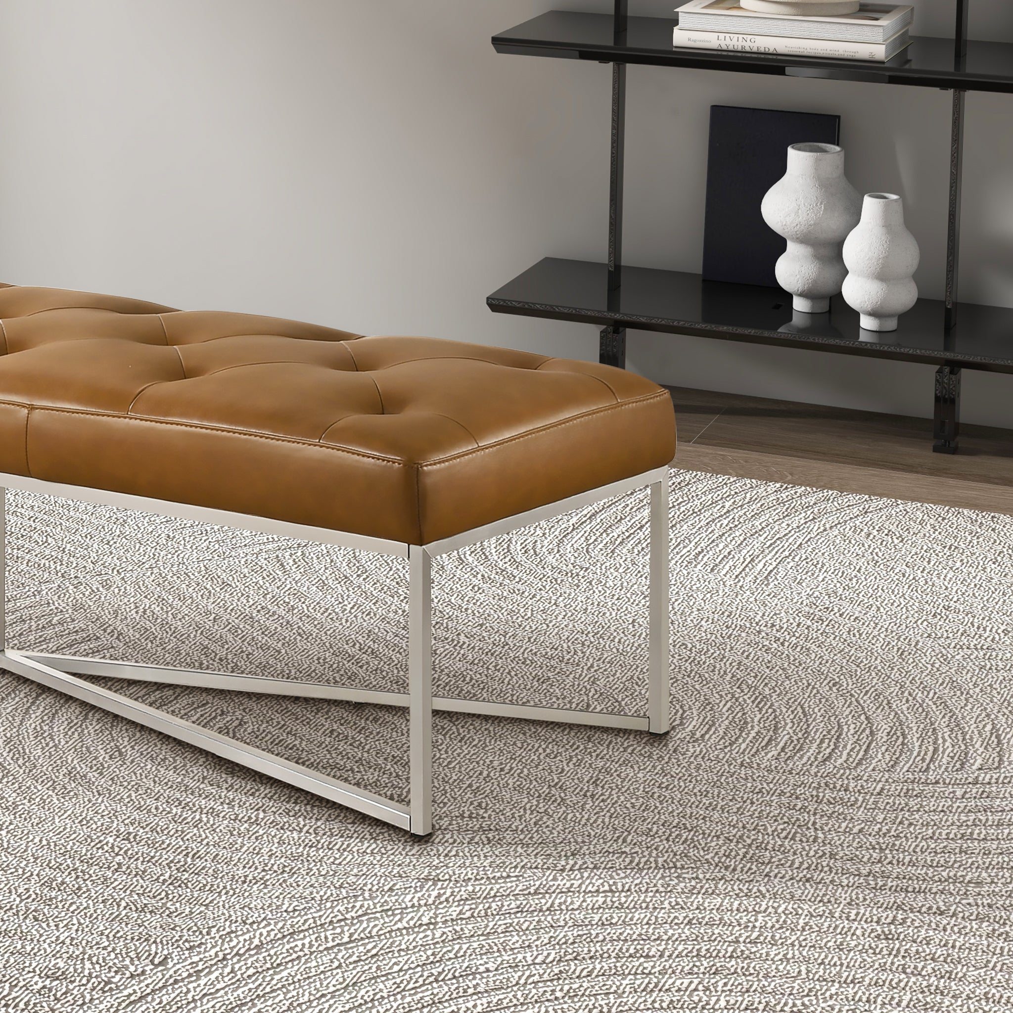Harper Tan Genuine Leather Bench