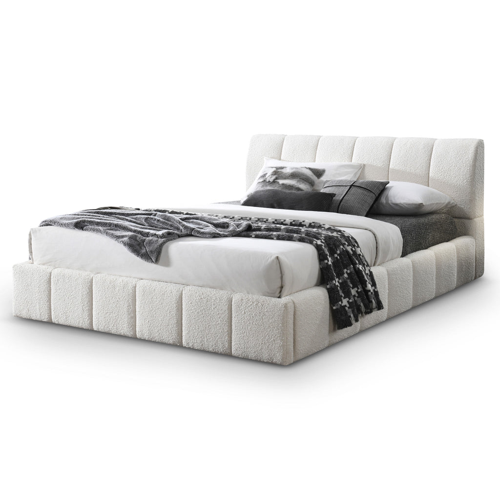 Hilar White Boucle Platform Bed King Size