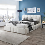 Hilar White Boucle Platform Bed Queen Size