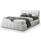 Hilar White Boucle Platform Bed Queen Size