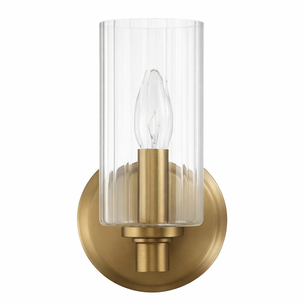 Jardin Single Light Wall Sconce With Clear Ribbed Glass - Satin Brass