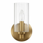 Jardin Single Light Wall Sconce With Clear Ribbed Glass - Satin Brass