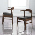 Leon Mid-Century Modern Black Vegan Leather Dining Chair (Set of 2)