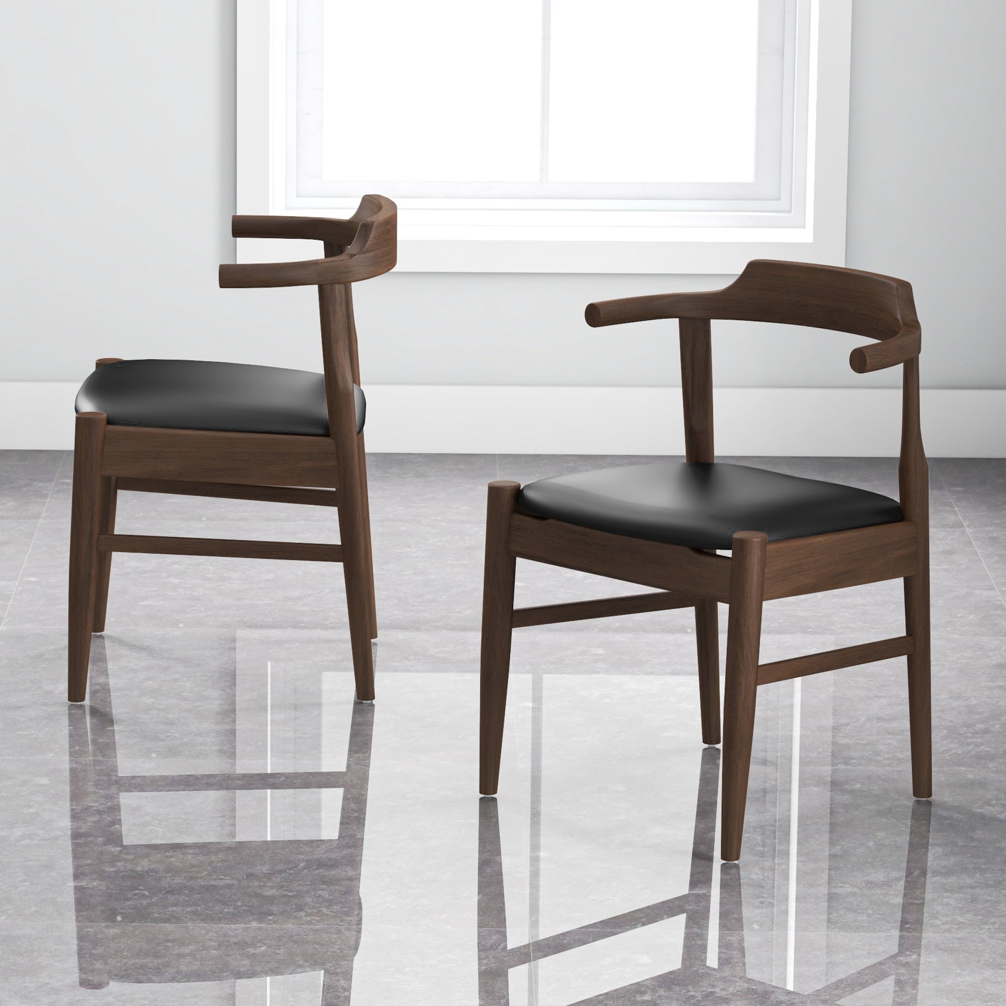 Leon Mid-Century Modern Black Vegan Leather Dining Chair (Set of 2)