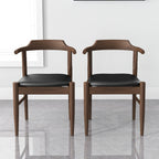 Leon Mid-Century Modern Black Vegan Leather Dining Chair (Set of 2)