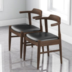 Leon Mid-Century Modern Black Vegan Leather Dining Chair (Set of 2)