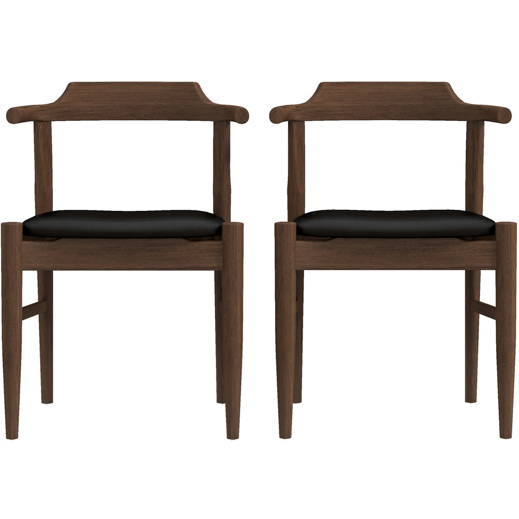 Leon Mid-Century Modern Black Vegan Leather Dining Chair (Set of 2)