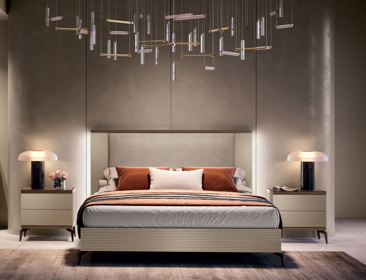 ESF Furniture - Linea 3 Piece Upholstered King Bedroom Set in Camel - LINEA-K-3SET-CAMEL
