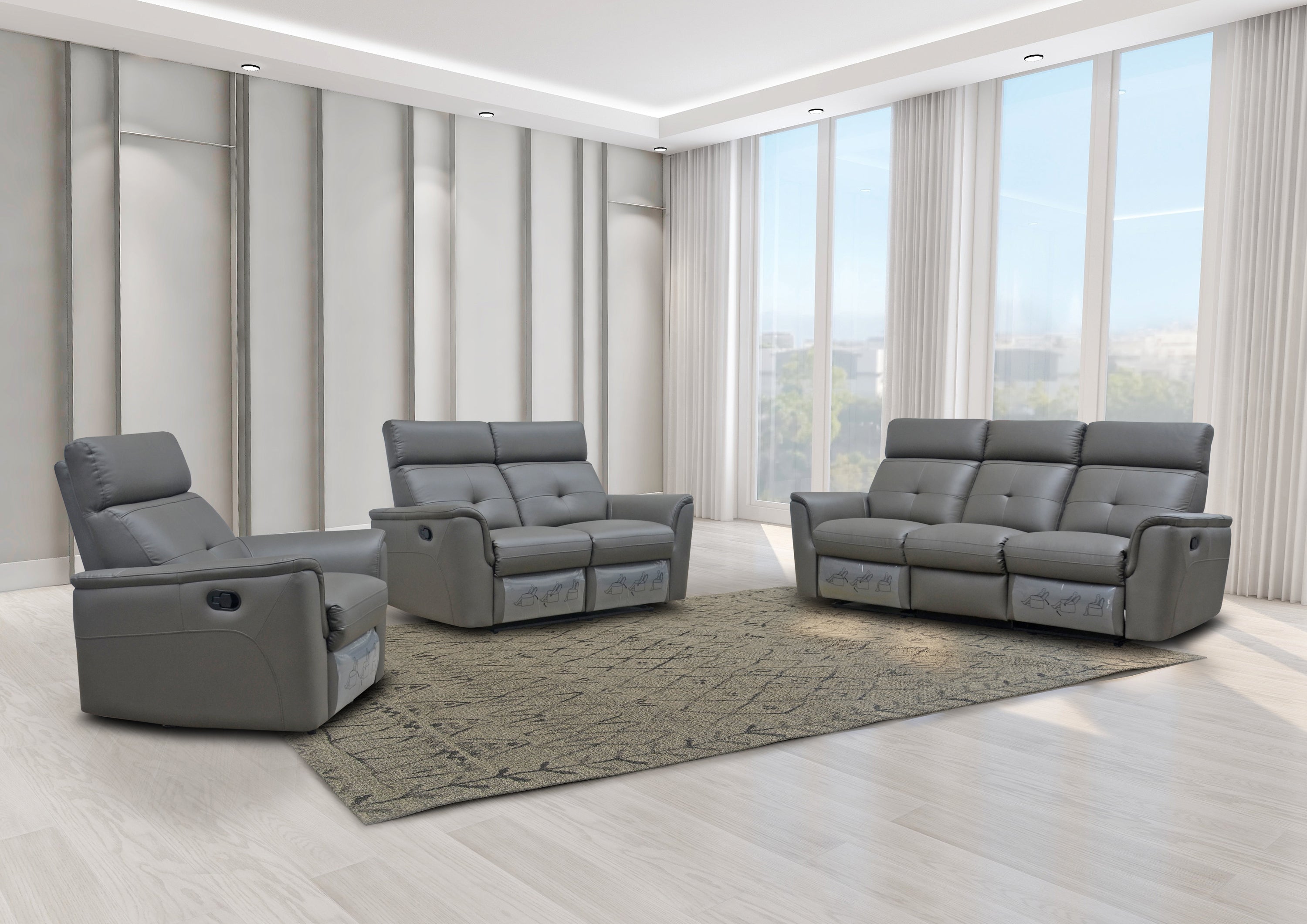 ESF Furniture - 8501 2 Loveseat w/2 Recliners in Dark Grey - 85012DARKGREY