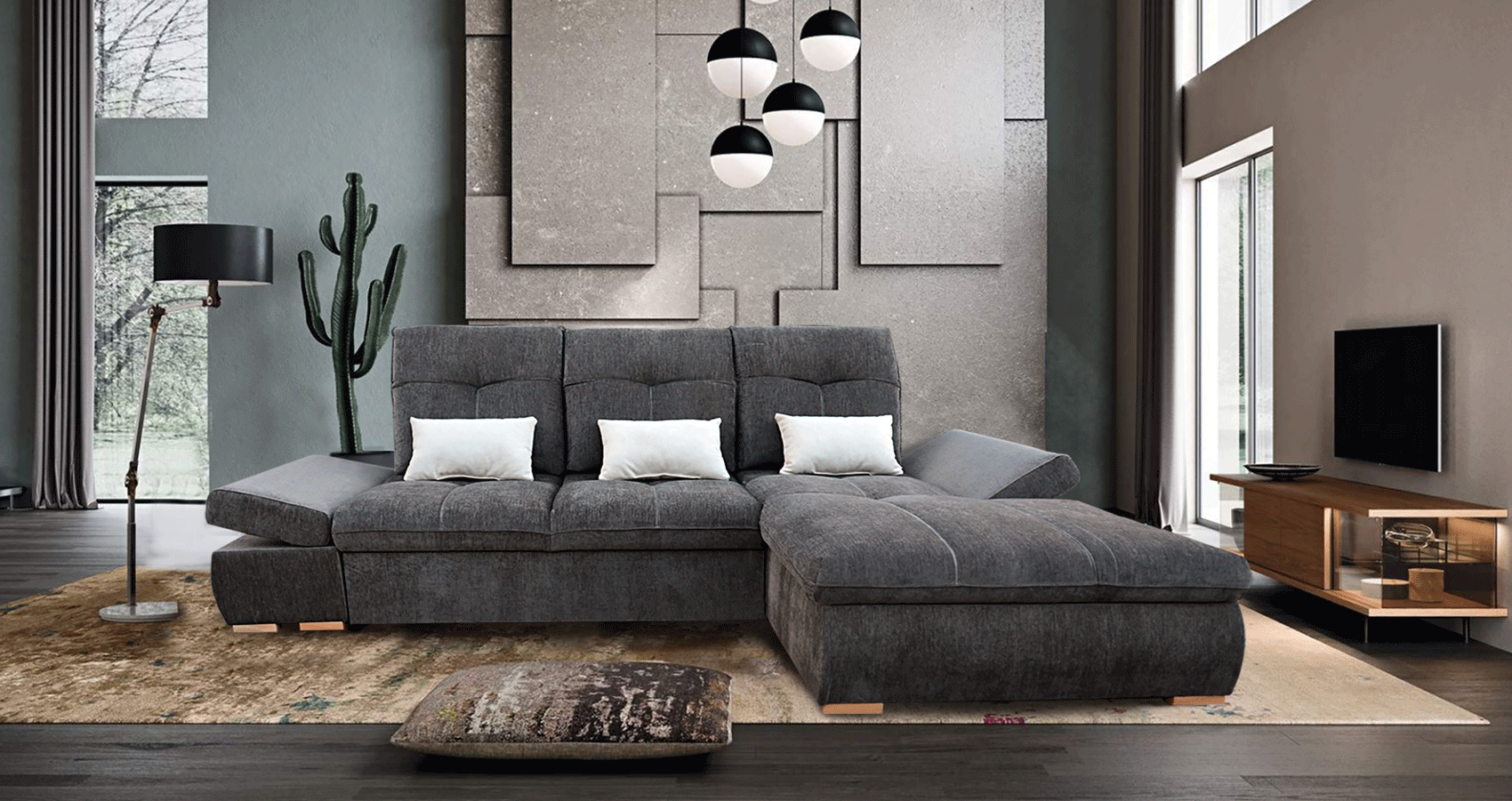 ESF FURNITURE - Estero Sectional Right with Bed and storage - ESTERO