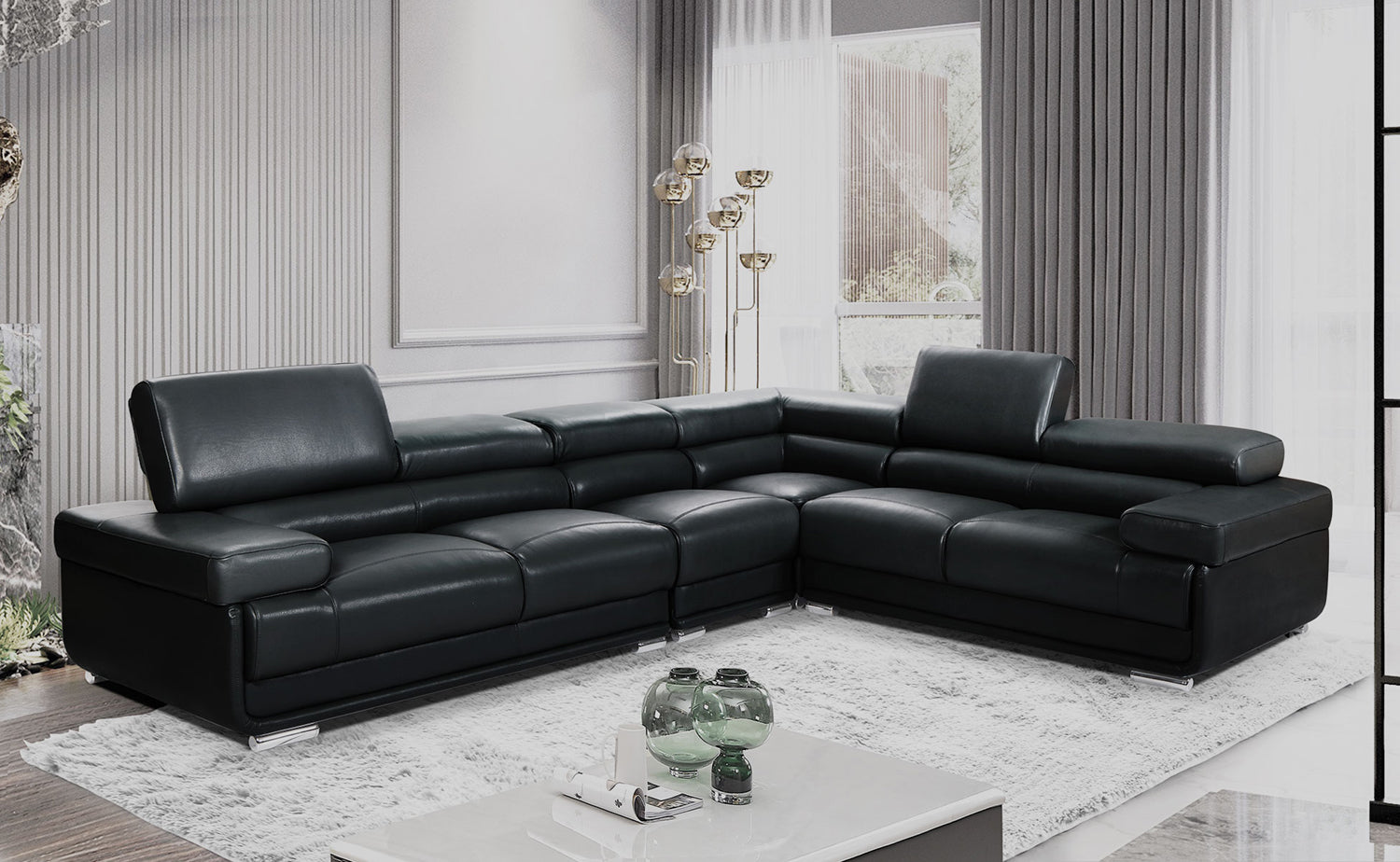ESF Furniture - 2119 Sectional Sofa in Black - 2119-SEC-BLK