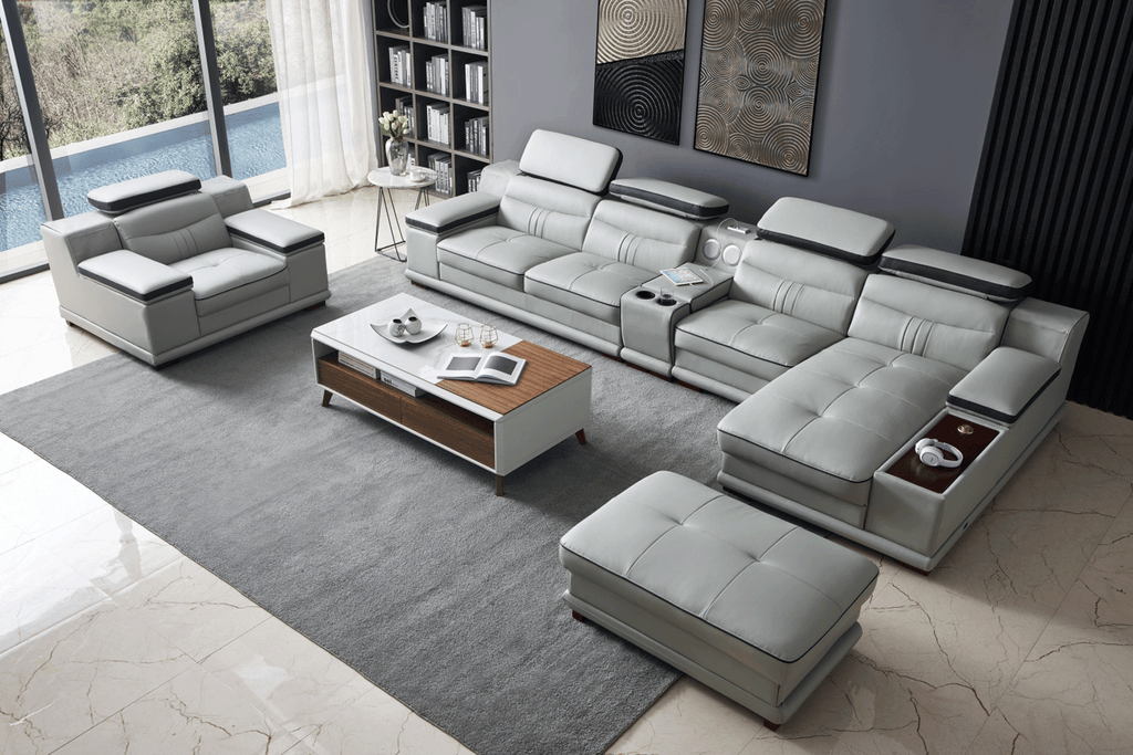 ESF Furniture - 908 Sectional Left in Light Grey - 908SECTIONAL