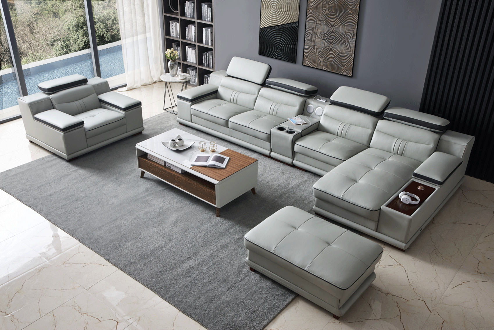 ESF Furniture - 908 Sectional Left in Light Grey - 908SECTIONAL