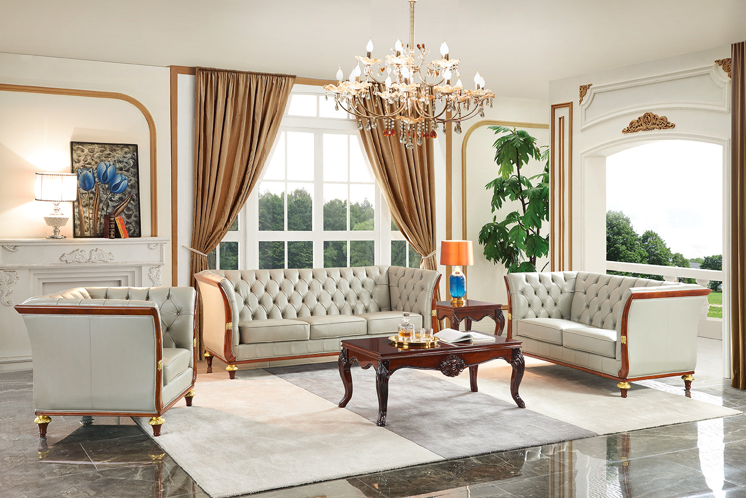ESF Furniture - 401 Grey Leather Sofa - 4013