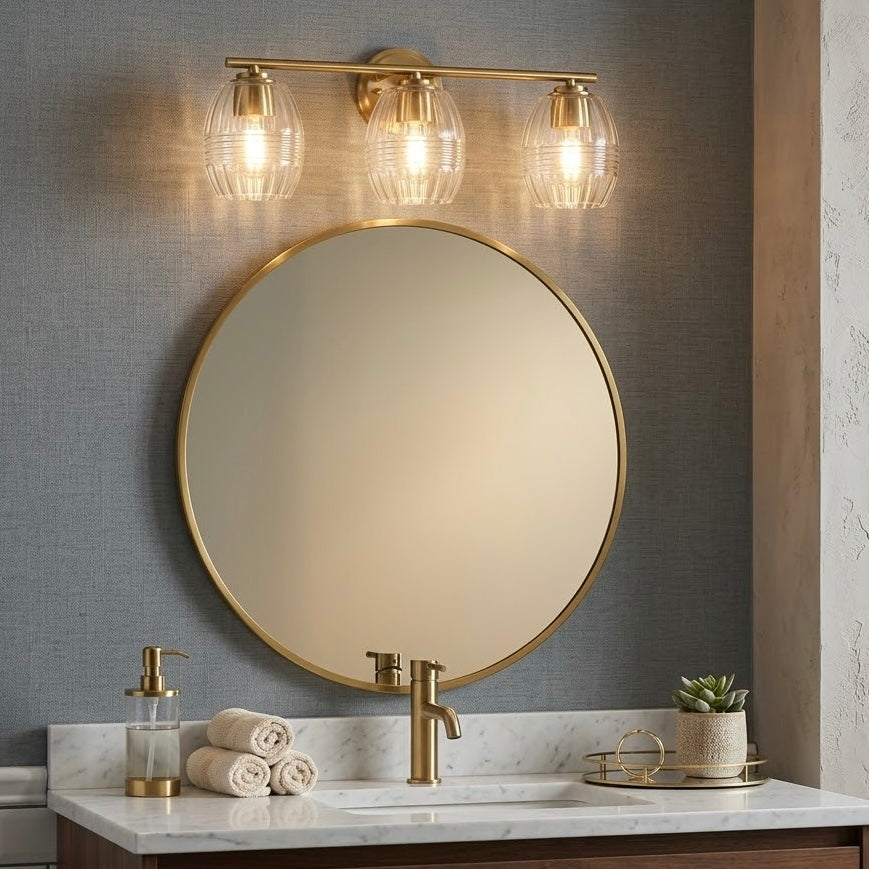 Luster Three Lights Vanity With Clear Glass Mirror Wall Lamp - Satin Brass