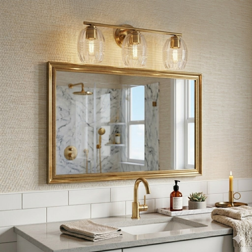 Luster Three Lights Vanity With Clear Glass Mirror Wall Lamp - Satin Brass